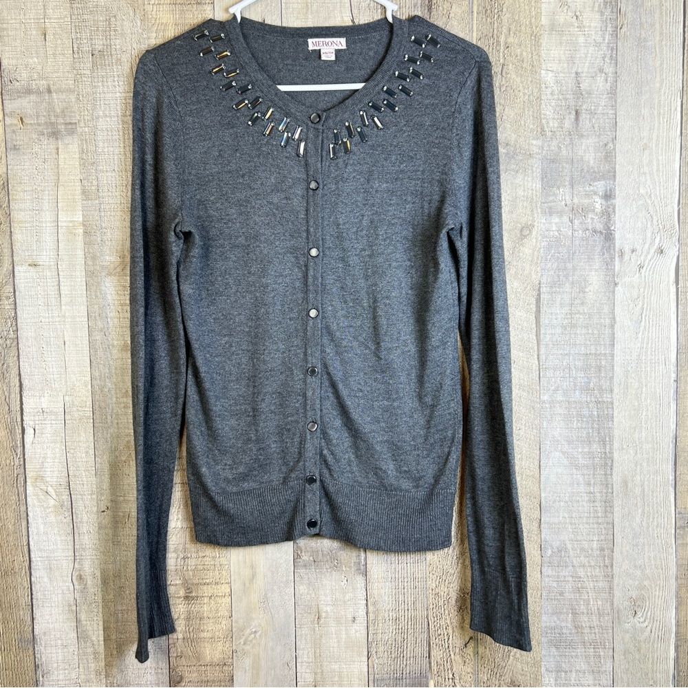 Merona Size XS Gray Button Front Long Sleeve Lightweight Cardigan w/Pris…